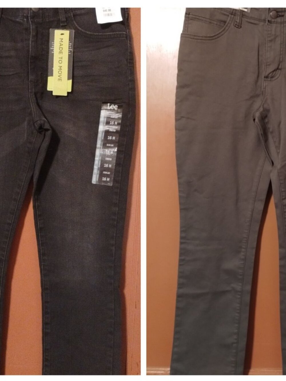 LOT OF 2 Lee Jeans Extreme Comfort Boys 16 Husky 16H Dark Gray & BLACK SLIM LEG